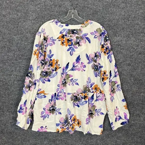 Denim & Co. Printed Blouse with Smocked Cuff Womens Size Large Floral Bohemian - Picture 5 of 10